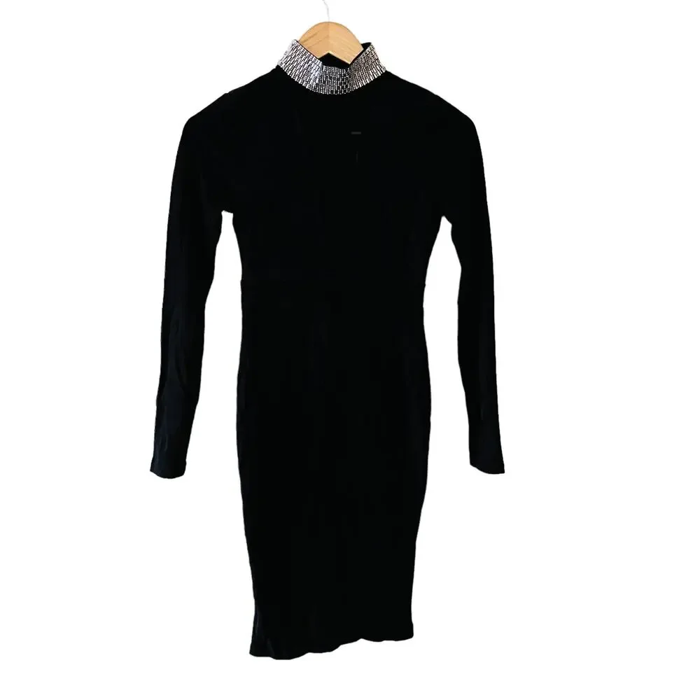 Fashion Nova Another Dream Mock Neck Suede Dress Size S Small NWT Black - Picture 2 of 10